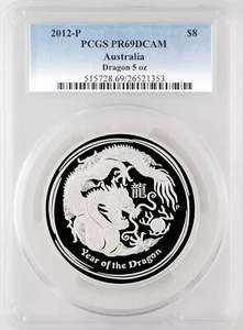 2012-P DRAGON Australian 5oz Silver Coin Lunar Dragon PCGS PR69 - Picture 1 of 4