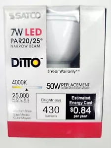 SATCO DITTO 7W LED - NARROW BEAM - PAR20/25° - 430 LUMENS LIGHT BULB-SPOT LIGHT - Picture 1 of 6