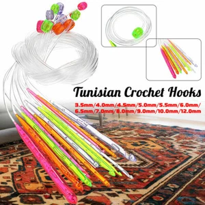 12pcs Colourful Plastic TUNISIAN AFGHAN Crochet Hook Knit Needles Set 3.5-12mm - Picture 1 of 7
