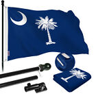 Combo: 6 Ft Flagpole Black & South Carolina Flag 3x5 Ft Emb 220GSM Spun Poly