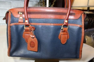 Liz Claiborne Leather Handbag Blue Pebbled Exterior Brown Leather Accents - Picture 1 of 14