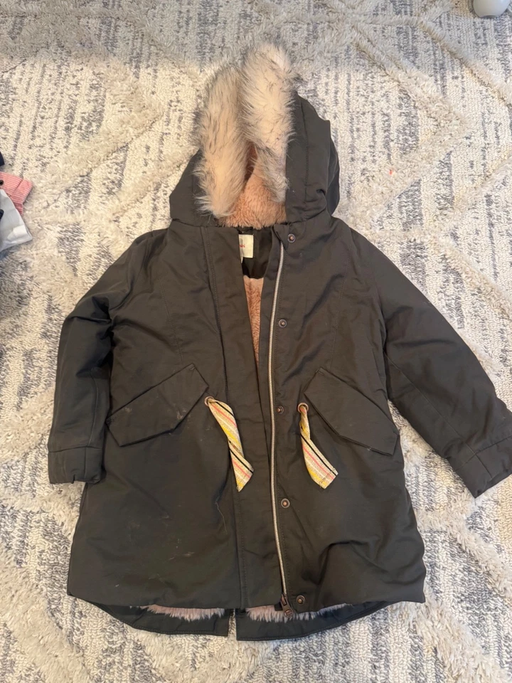 Catimini Girl's Hunter Green Coat Winter Size 4  - Pink Fur - France - Image 1 of 1