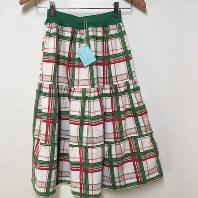 Skirt Flannel Girl 8 100% Cotton Maxi Plaid Green Ruffle Tier Mom and Pop's Kids - Image 1 of 4