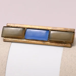 Vintage 1930s Art Deco Natural Blue Chalcedony Bar Brooch Pin - Picture 1 of 5