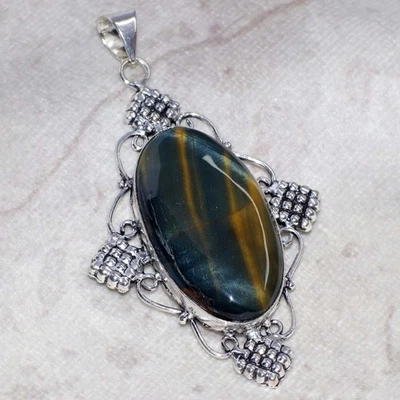 New Arrival Black Tiger Eye Ethnic Pendant Gemstone Jewelry Size 2.4" GW - Image 1 of 3