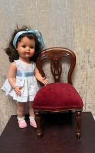 Vintage Victorian-Style Doll Chair Mahogany Wood & Red Velvet Upholstery 18" - Bild 1 von 7