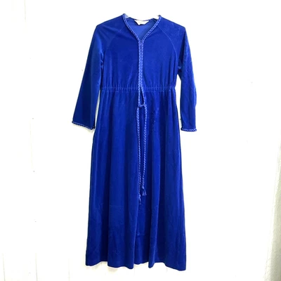 Новый винтажный плюшевый велюровый халат Vanity Fair халат на молнии передние карманы синяя оплетка - Изображение 1 из 4