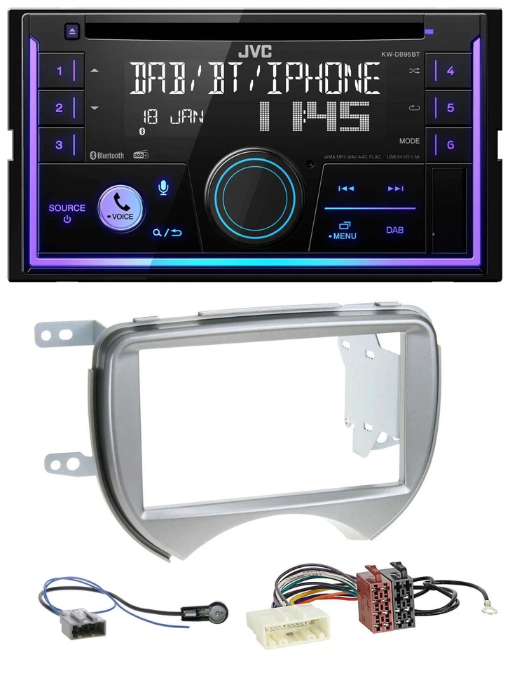 JVC MP3 USB 2DIN DAB Bluetooth CD Autoradio für Nissan Micra 2010-2013 silber - Bild 1 von 4