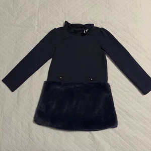 Janie and Jack Sz 4T Navy Blue Dress Ponte Faux Fur Long Sleeves Cotton Blend - Picture 1 of 10