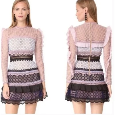 Mini Vestido Autorretrato Bellis Encaje Volantes Floral Bordado Ojales Femenino 4 Foto 1 de 4