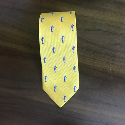 J. Crew желтый и синий сплетенный морской конек узкий шелковый галстук - Изображение 1 из 4