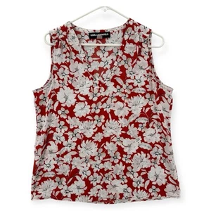 Karl Lagerfeld Floral Tank Blouse Womens Medium Sleeveless Beaded V Neck Top - Picture 1 of 8