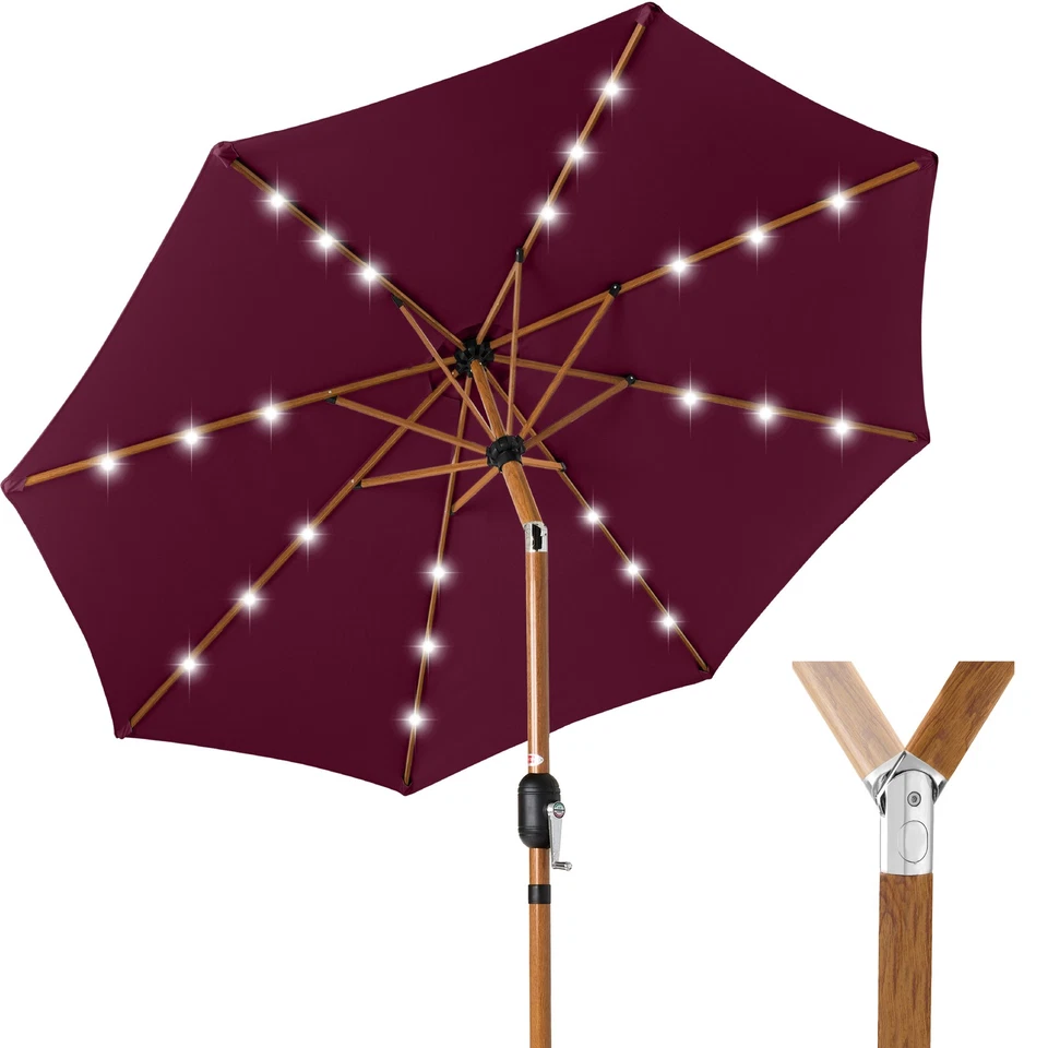 Woodgrain Pattern Solar LED Lighted Patio Umbrella w/ Adjustable Tilt - 10ft - Image 1 of 1