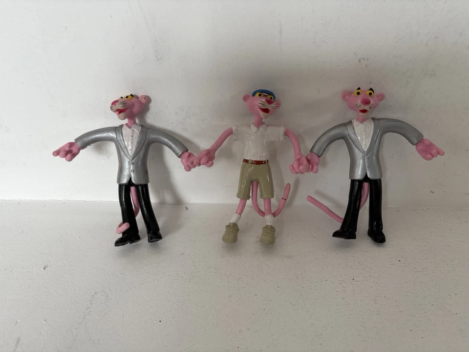 3 x Pink Panther 4.5" Bendy Bendable Figures 1999 Vintage Toys Suit & Golf - Image 1 of 4