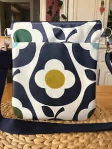 Cross body bag - new - HANDMADE with Orla Kiely Blue Pear Oilcloth - Picture 1 of 9