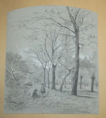Ecole FRANCAISE XIX DESSIN PAYSAGE ANIME FEMMES ARBRES dlg APPIAN LYON 1879 - Photo 1/4