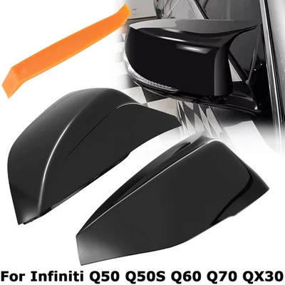 Tapa de cubierta de espejo retrovisor para Infiniti Q50 Q60 Q70 2014-2021 estilo M3 negro brillante lateral Foto 1 de 4