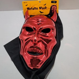Red Devil Metallic Hooded Mask Halloween Costume NWT - Picture 1 of 5