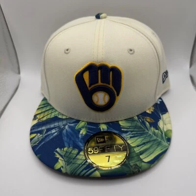 New Era 59FIFTY Milwaukee Brewers Raro Floral Ala Ajustada Sombrero Talla 7 Foto 1 de 4