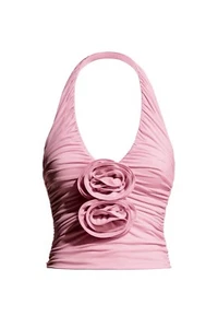 NEW H&M HM h m MAGDA BUTRYM Rose Appliqué Halterneck Top pink extra large xl - Picture 1 of 1
