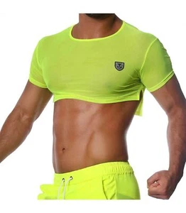 TOF PARIS Crop Top Very Soft Round Collared Shirt Neon Yellow 19 - Picture 1 of 8
