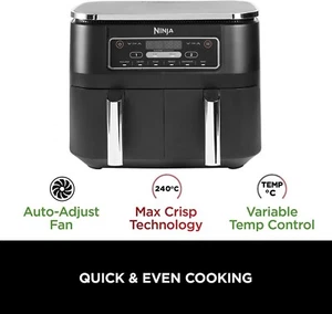 Ninja Foodi Dual Zone Digital Air Fryer, 2 Drawers, 7.6L, 6-in-1, Black AF300UK - Picture 1 of 8