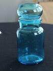 Vintage Blue Glass Apothecary Jar With Bubble Top Lid Made In Belgium- 6 5/8"
