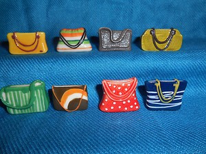 PURSES Pouches HANDBAGS Clutch TOTE Set 8 Mini Figurines FRENCH Porcelain FEVES