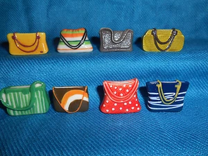 PURSES Pouches HANDBAGS Clutch TOTE Set 8 Mini Figurines FRENCH Porcelain FEVES - Picture 1 of 11