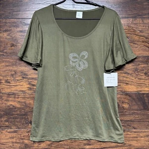 Leslie Rose Women's Short Sleeve Top - Green, Round Neck Blouse- Plus Size 2X - Picture 1 of 4