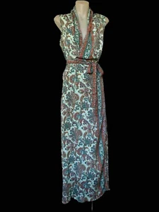 CIENNA Aqua/ Gold /multi Draping Wrap Dress Maxi. Fab!NWT. Size S. 36” B, 32” W - Picture 1 of 10