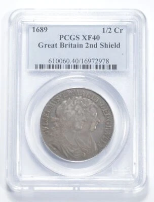 XF40 1689 Great Britain 1/2 Crown - 2nd Shield - Graded PCGS *1022 - Image 1 of 3