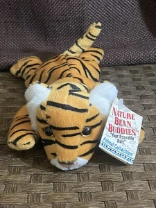 K&M International Nature Bean Orange Tiger w/Black Stripes Plush 8" - Picture 1 of 8