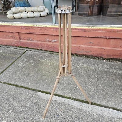 ANTIQUE WOODEN FOLDING COLLAPSIBLE PORTABLE CLOTHES DRYER DRIER 12 ARMS ROTATES - Image 1 of 4