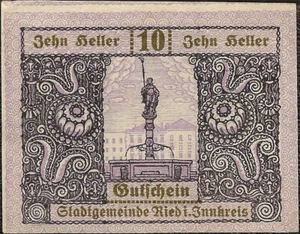 Bank Note Of Necessity - Notgeld Austria - Ried Im Innkreis 10 Heller 1920! - Picture 1 of 2