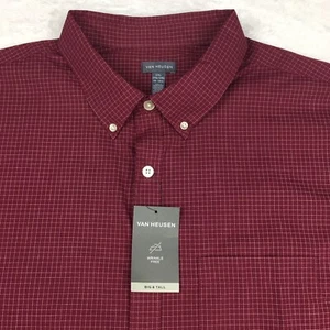 Van Heusen Shirt Mens 2XL 19-19.5 Big/Tall Port Red w/Checks Short Sleeves NWT! - Picture 1 of 9