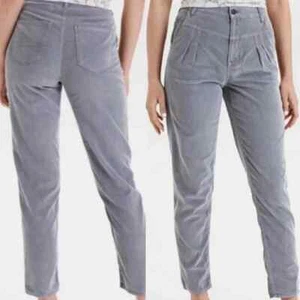American Eagle Super Stretch Gray Corduroy Pleated Front Mom Jeans Size 24 - Picture 1 of 12