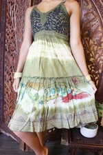 Boho Gypsy Hippy Green Cotton Dress Loose Flare Swing Sleeveless Printed DressSM