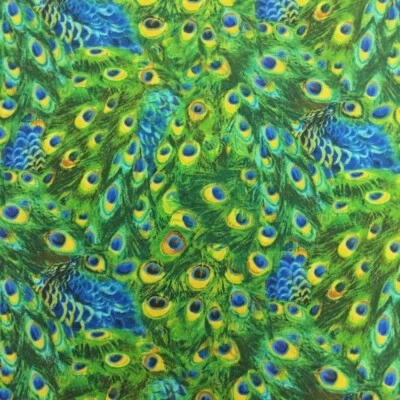 Feline Drive Fabric EXOTICA Packed Peacock Feathers - Sold by the Yard - Image 1 of 4