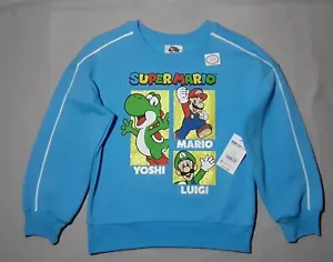 Nintendo Super Mario Kids Girl's Boy's Long Sleeve Fleece Sweatshirt Blue M 7-8 - Picture 1 of 10