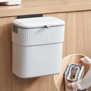 Hanging Trash Can with Lid 2.3 Gallon Kitchen Garbage Bin Food Waste Containe... - Picture 1 of 6