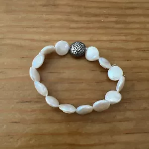 Coin Freshwater Pearl Bracelet Fish Bead Elastic - Picture 1 of 4