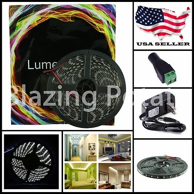 LUMENWAVE LW 5M 3528 IP65 Waterproof Flexible 300 LED Strip Lights Kit -Black PCB- White