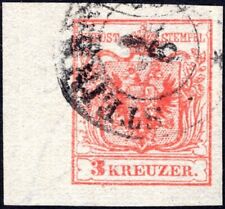 Österreich 1850  3 H III a 9 mm Randstück riesiges Wasserzeichen Signum Dr. FB