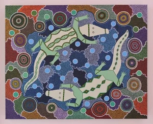 Original Acrylic Aboriginal-style Dot Painting 'Crocodile Creek' - Picture 1 of 8