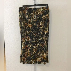 DKNY pull on fall color animal print raw vented hem skirt Woman’s XL - Picture 1 of 10