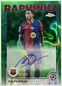 RAPHINHA #/99 AUTO GREEN LAVA 2024-25 Topps UEFA Chrome UCL BARCELONA π₯ - Picture 1 of 1