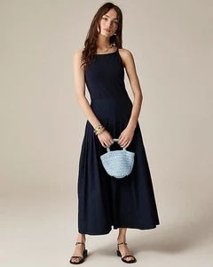 J. Crew Biesen Mixy Kleid Marineblau Baumwolle Popeline Maxi Größe 2X Beachy Preppy - Bild 1 von 9