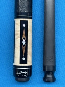 JACOBY CUSTOM POOL CUE 12.3MM 29" CF SHAFT  EBONY  ELDER BURL  MOTHER OF PEARL - Picture 1 of 14