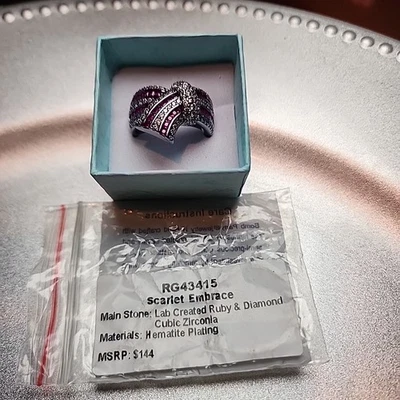 Bomb Party Ring Size 9 Scarlet Embrace In Hematite Plating, RG43415 - Image 1 of 2